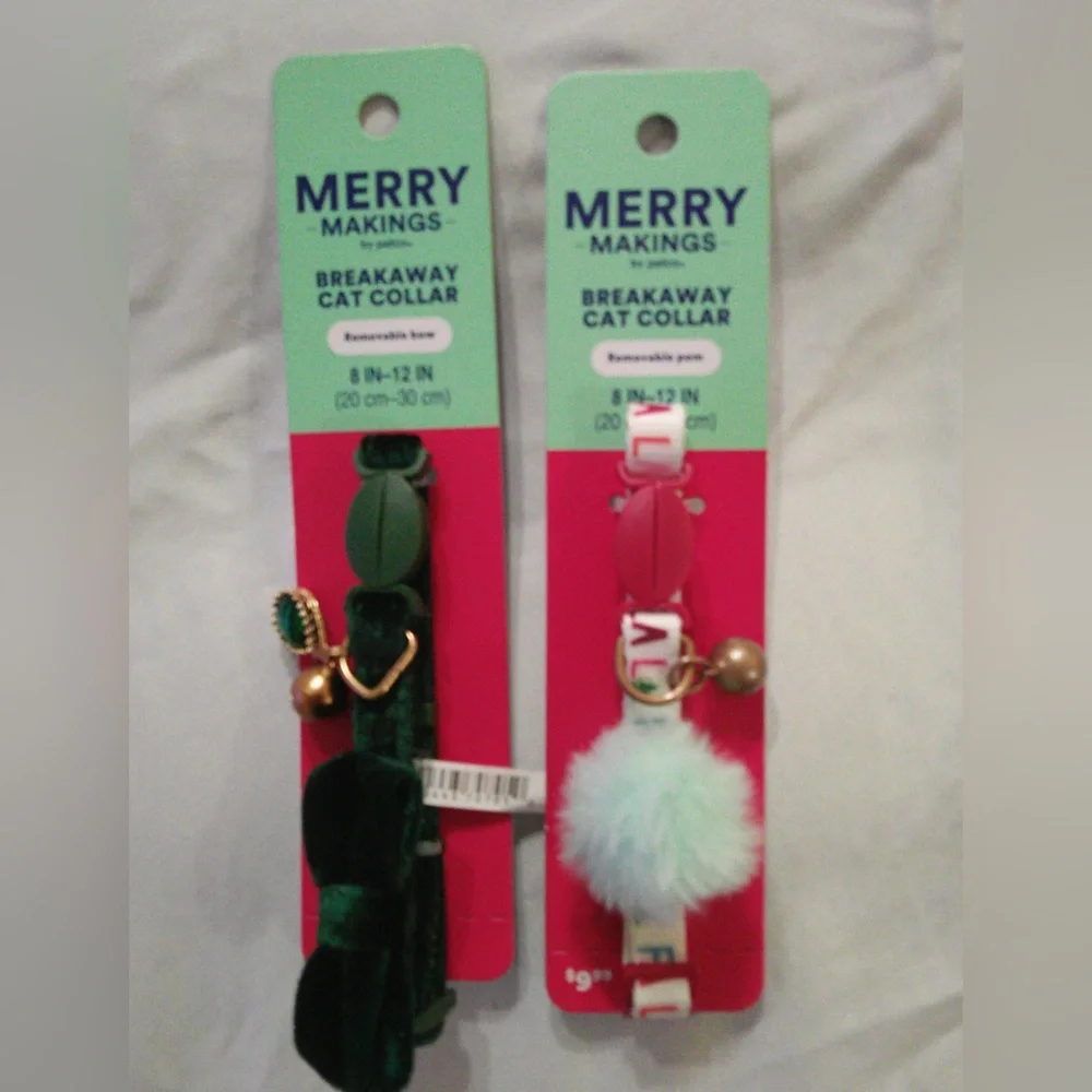 2 Festive Holiday Cat Collars: